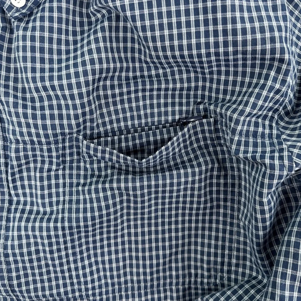 Clothing Arts Shirt Mens XL Blue Plaid Pick Pocket Proof P Cubed Travel Commute